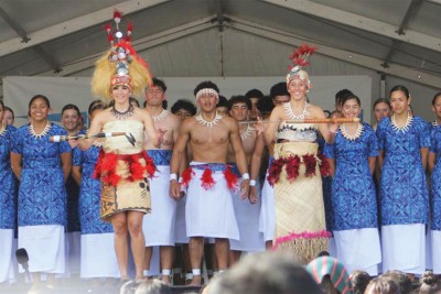 St Andrew's College Polyfest Group on stage performing at the Canterbury Polyfest.