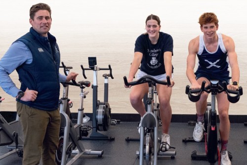 Teacher in Charge of the Athlete sports Performance Programme, Riley Gain, during a session with Lauren Whittaker and Max Blockley (both Year 13).