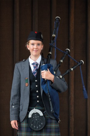 Piper, Maggie McConnochie (Year 9) with her bagpipes.