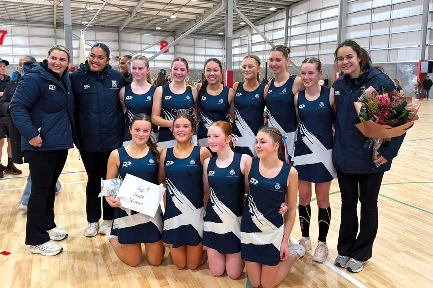 St Andrew's College Year 9A Netball team after winning the South Island championship