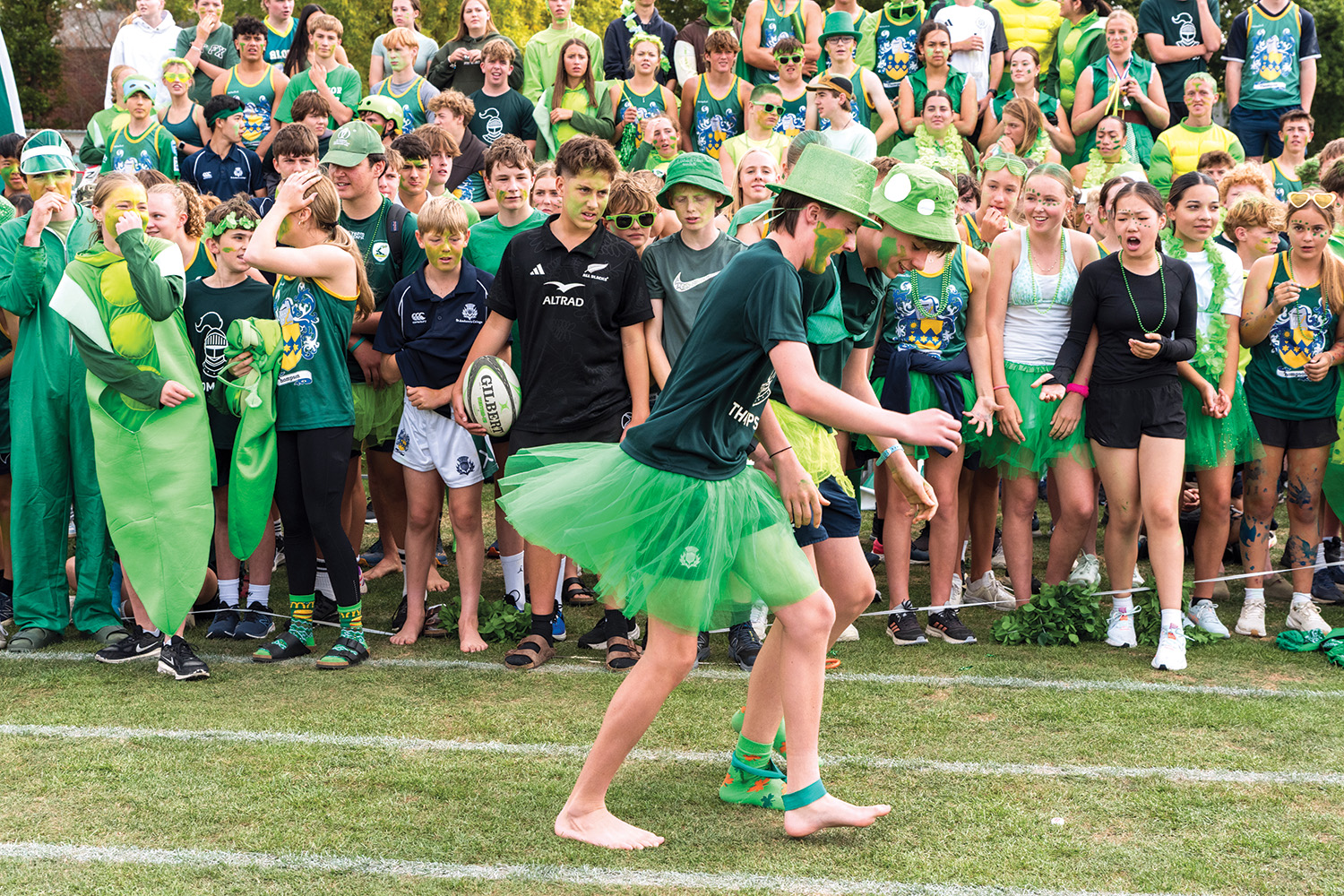St Andrew's College students dressed in Thompson House colours at the annual Athletic Sports Day.
