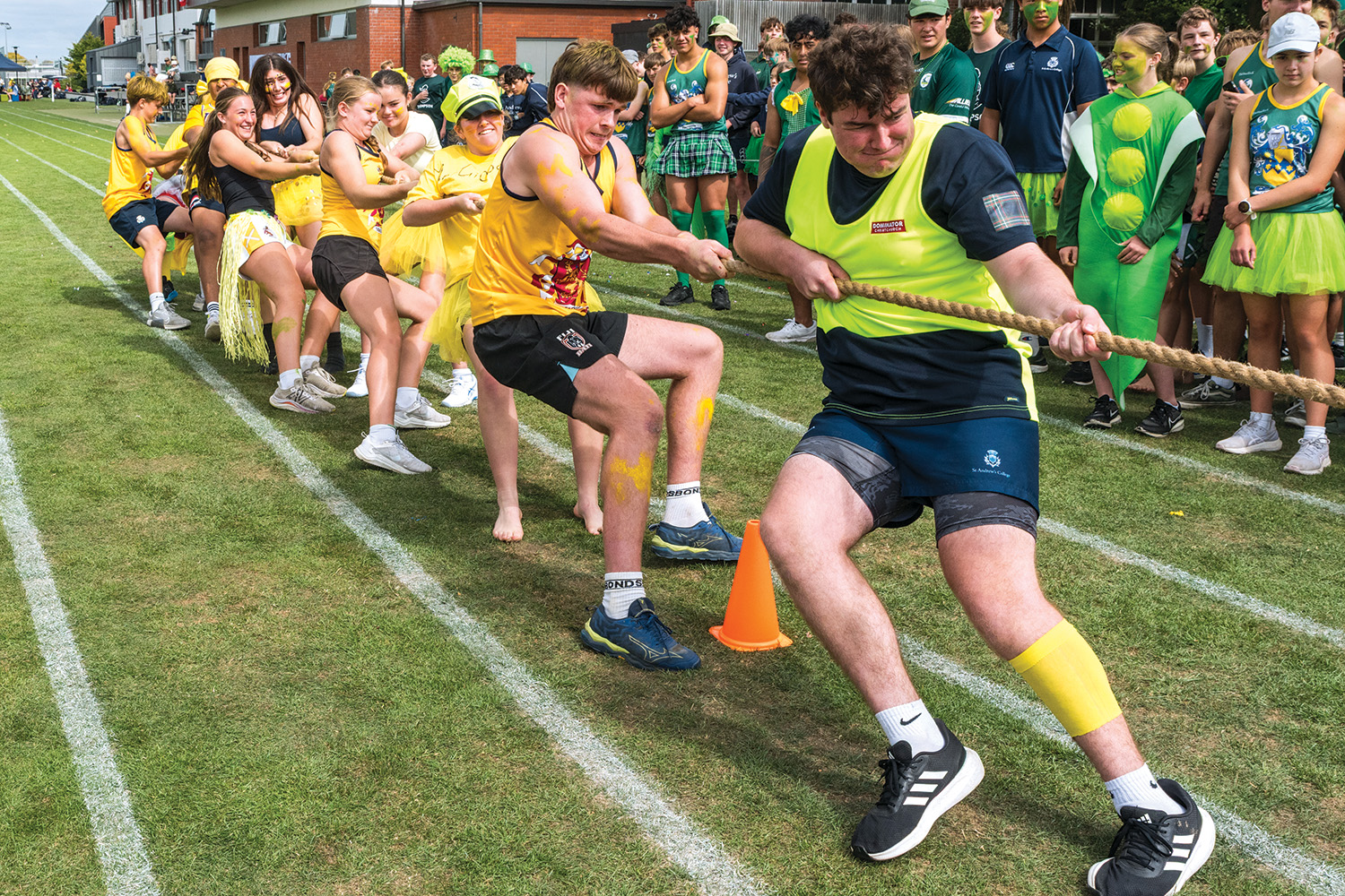 St Andrew's College students dressed in MacGibbon House colours while competing at the annual Athletic Sports Day.