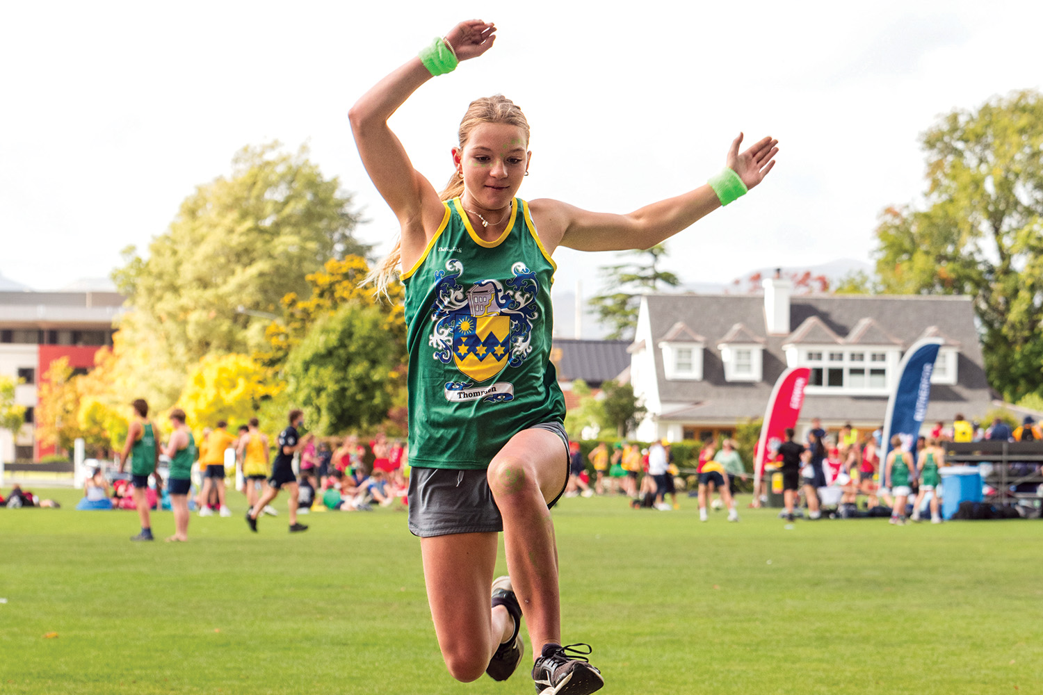 A St Andrew's College student dressed in Thompson House colours at the annual Athletic Sports Day.