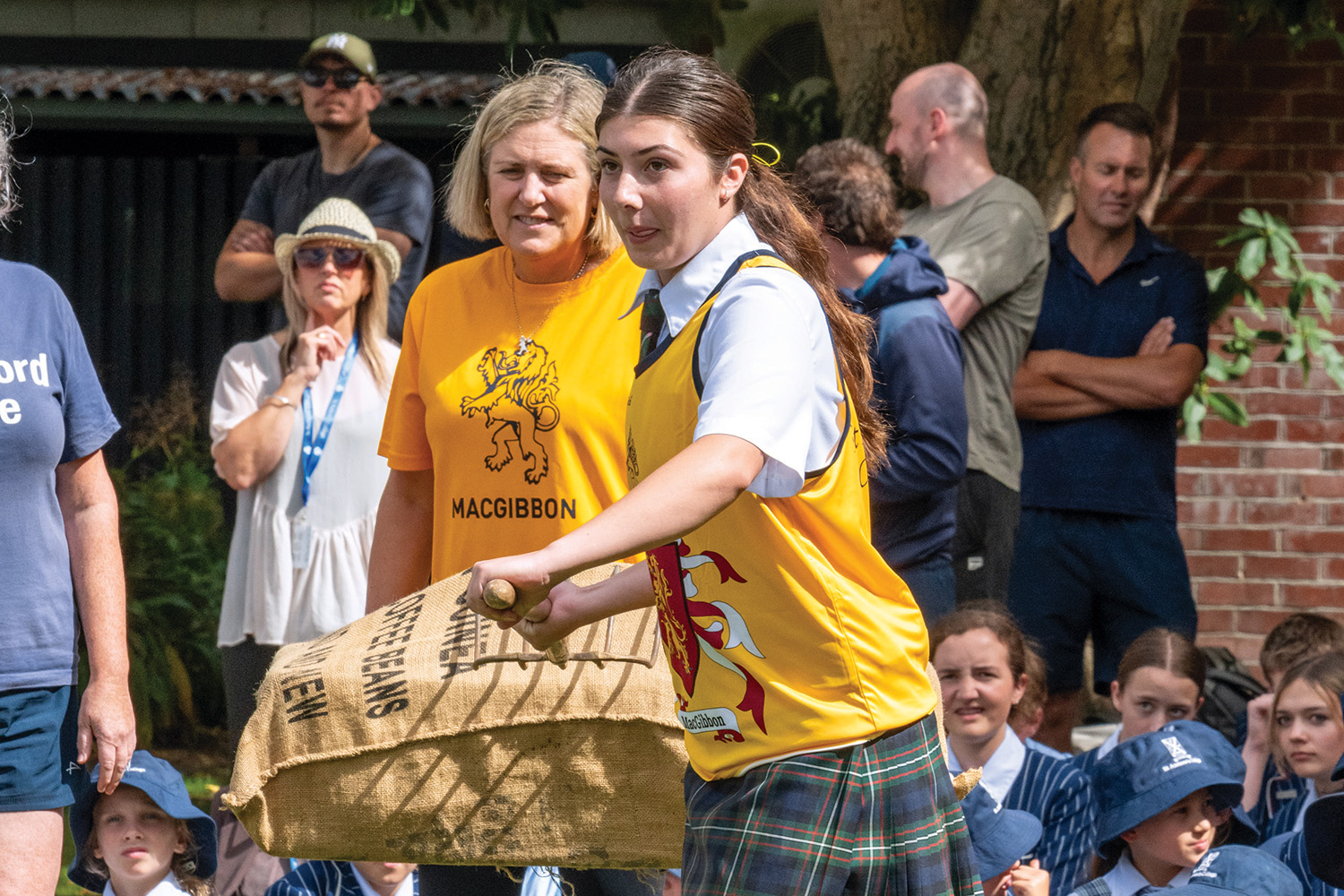 A St Andrew's College student dressed in MacGibbon House colours at the annual Highland Games.