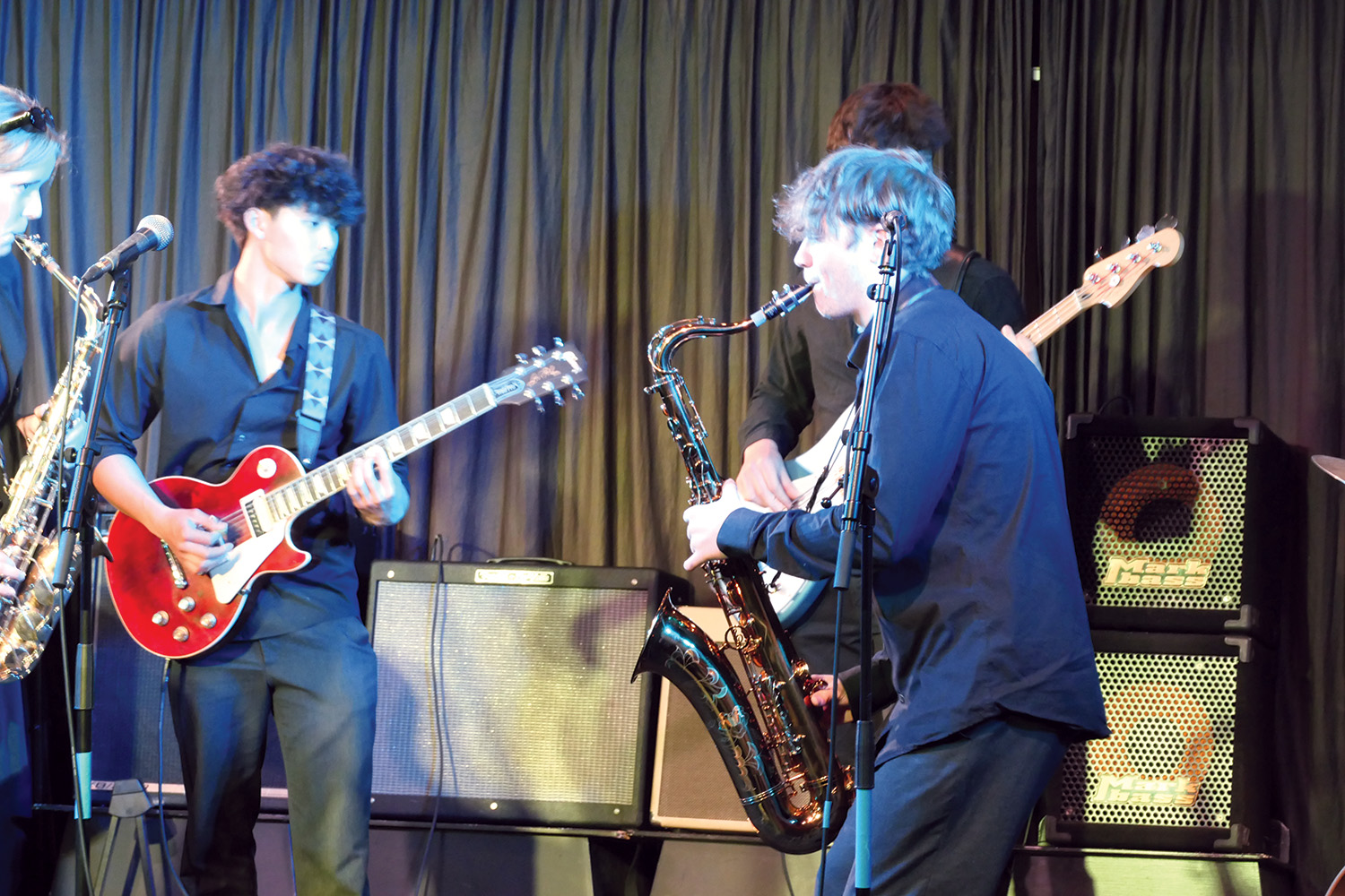St Andrew's College Jazz Combo, members Ruby Allan, Ethan Lam and Rory Forsythe.