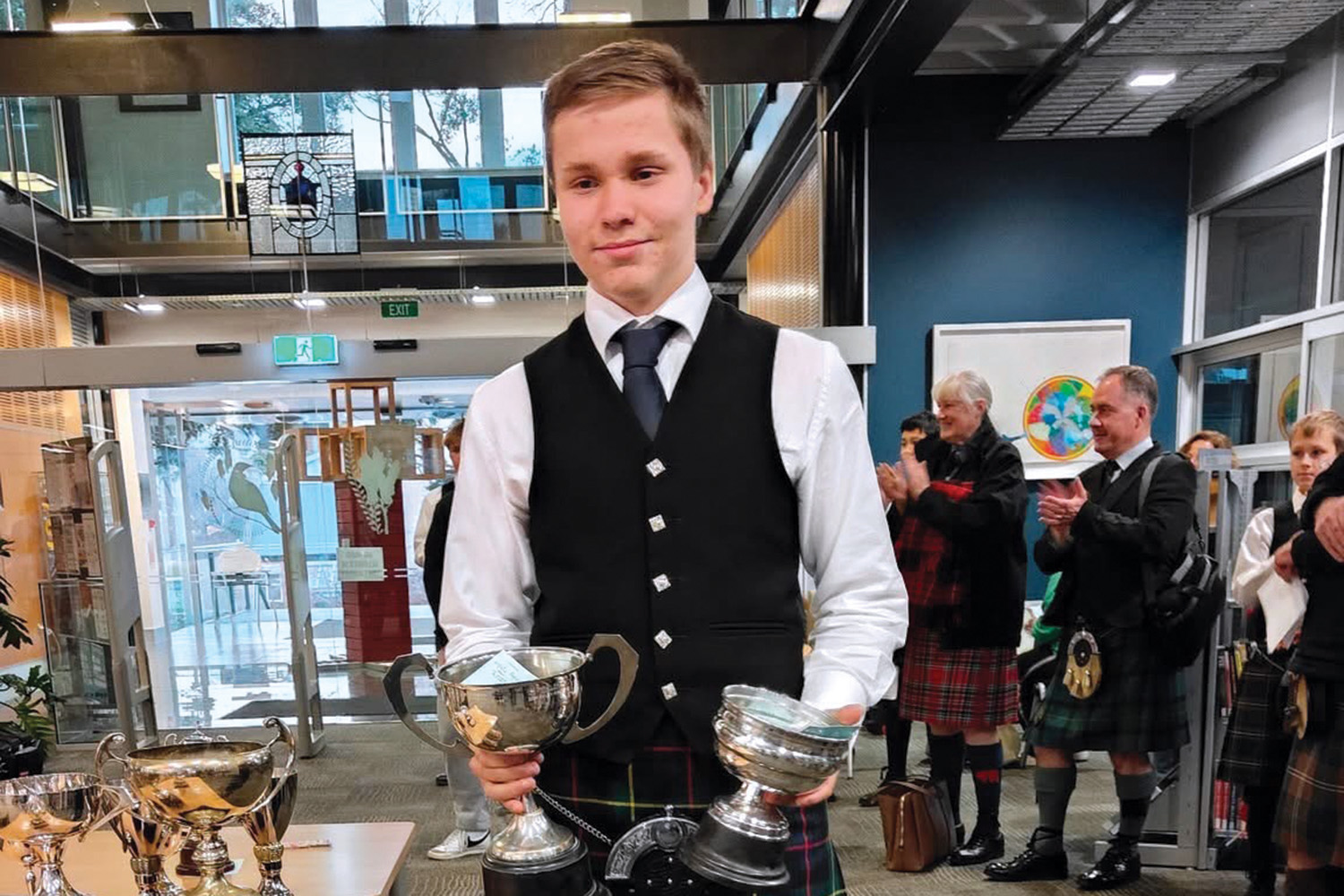 St Andrew's College student Finlay Trewinnard at the King’s Birthday Solo Piping Championships.