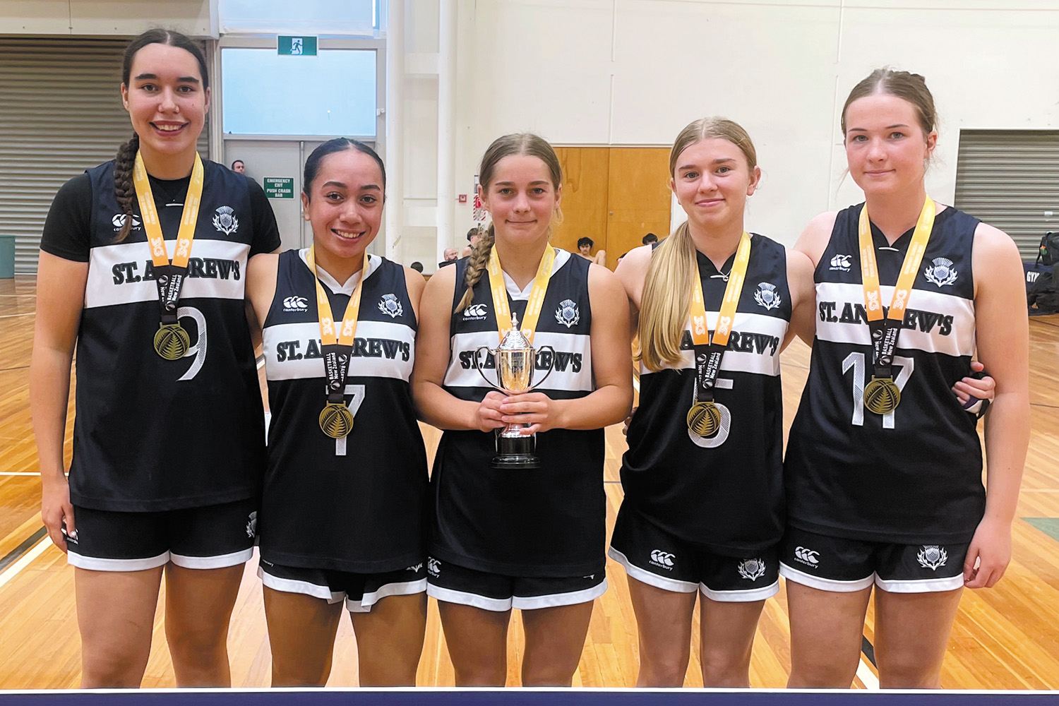 The St Andrew's College Girls’ Senior A 3×3 basketball team, who were South Island champions.