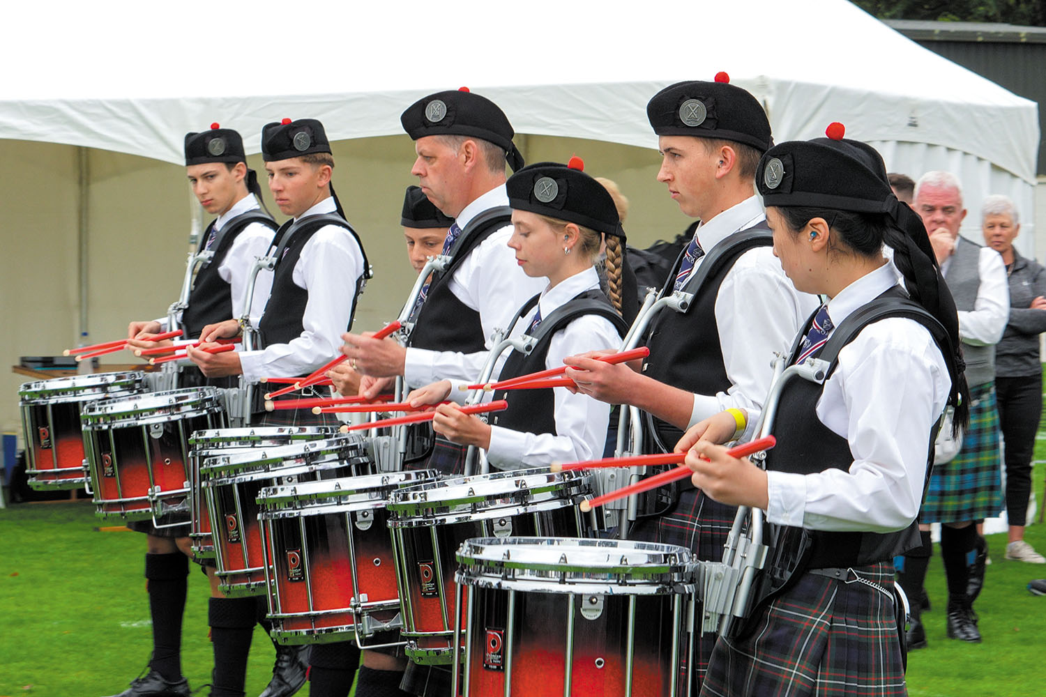 St Andrew's College Pipe Band at the 2025 New Zealand Pipe Band Championships.