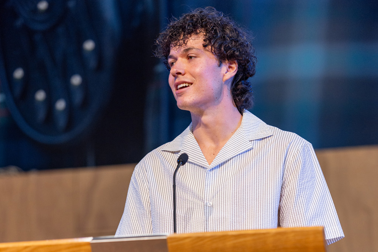 St Andrew's College 2025 Old Collegian speaking at the 2026 Academic Assembly.