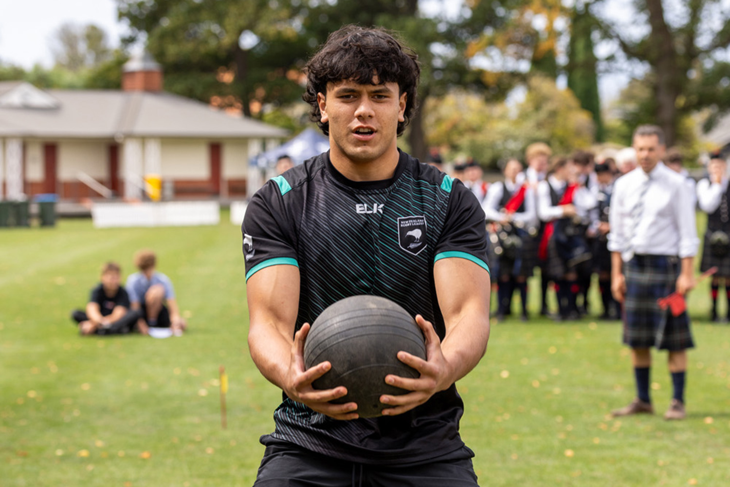 St Andrew's College student competing in medicine ball tossing at the 2026 Highland Games