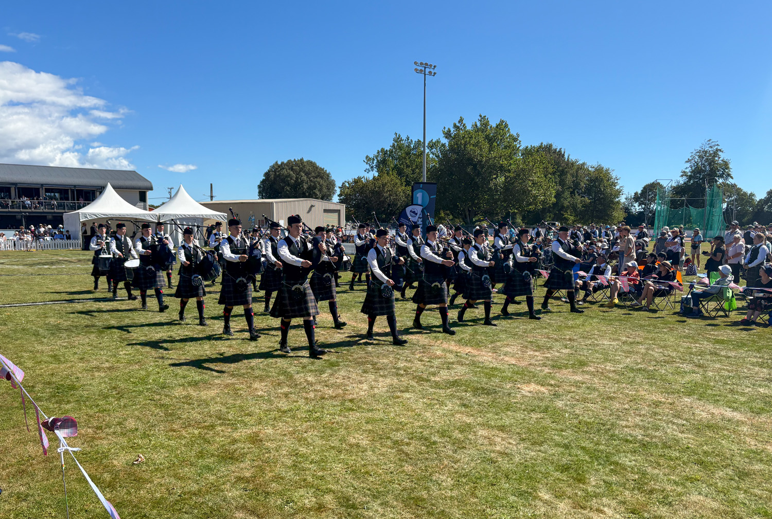 St Andrew's College Pipe Band competing in the 2026 New Zealand Pipe Band Championships.