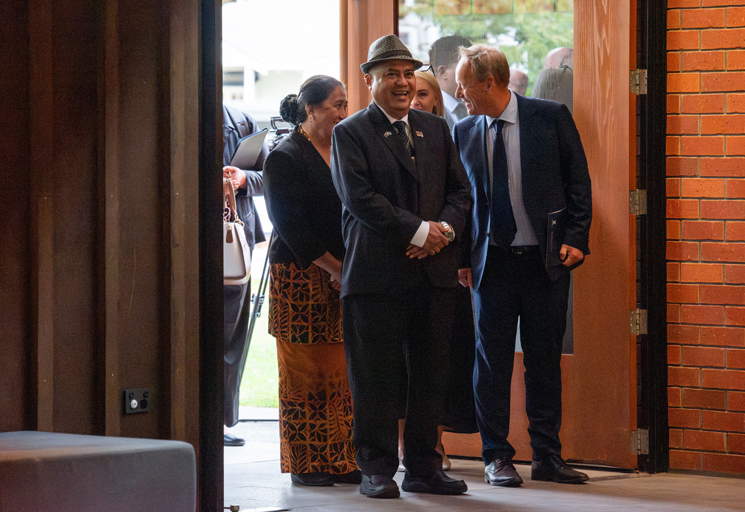 The Honourable Feleti Teo OBE (OC 1982), Prime Minister of Tuvalu, entering St Andrew's College Centennial Chapel.