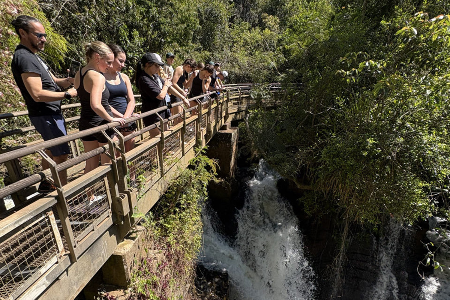 St Andrew's College students looking at a waterfall in Puerto Iguazú, Argentina.