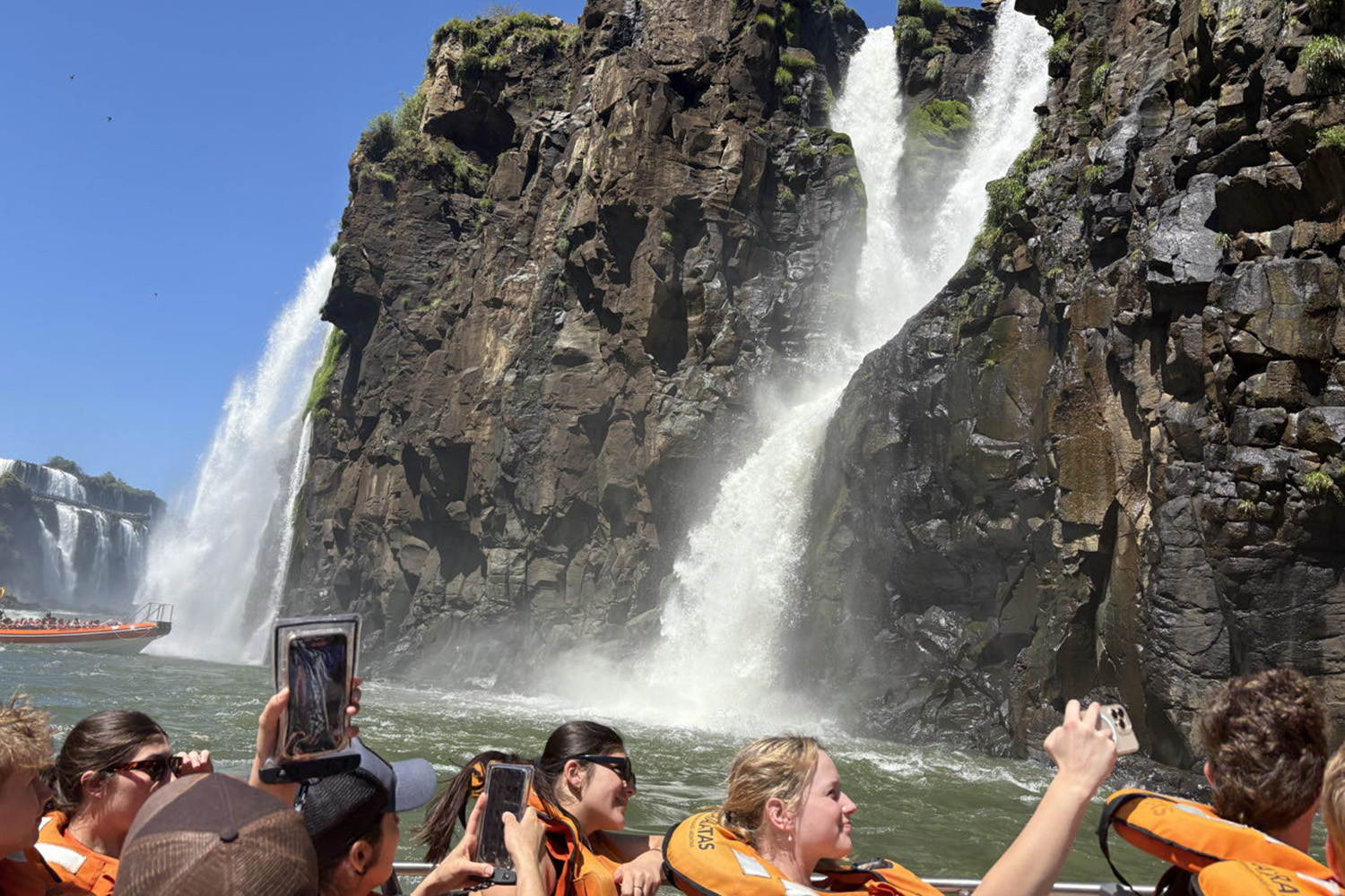 St Andrew's College students on a boat in Puerto Iguazú, Argentina.