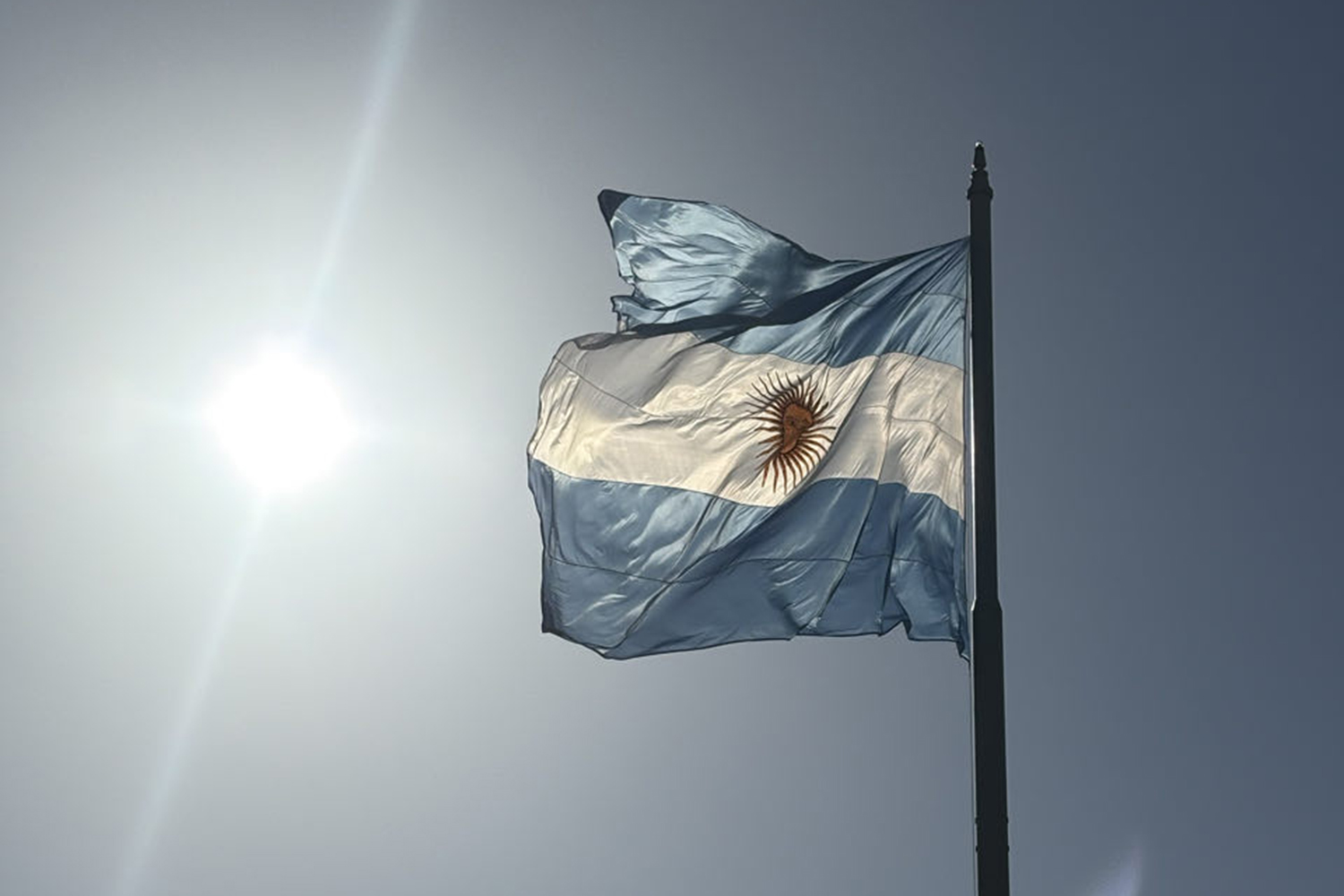 The flag of Argentina waving in the wind.