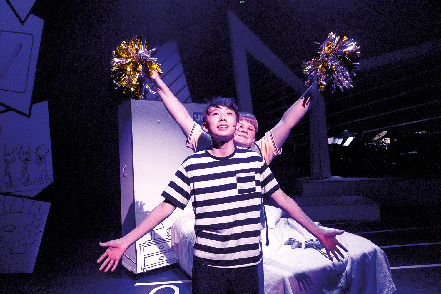 Two St Andrew's College students performing at 'Diary of a Wimpy Kid - The Musical'.