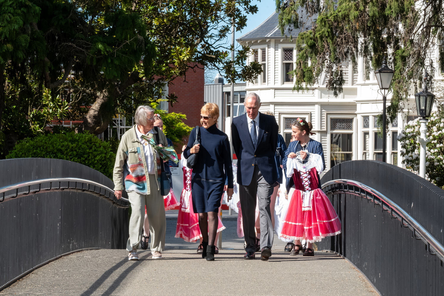 St Andrew's College students and grandparents crossing the Turley Bridge towards the Centennial Chapel during Grandparents' Day 2025.