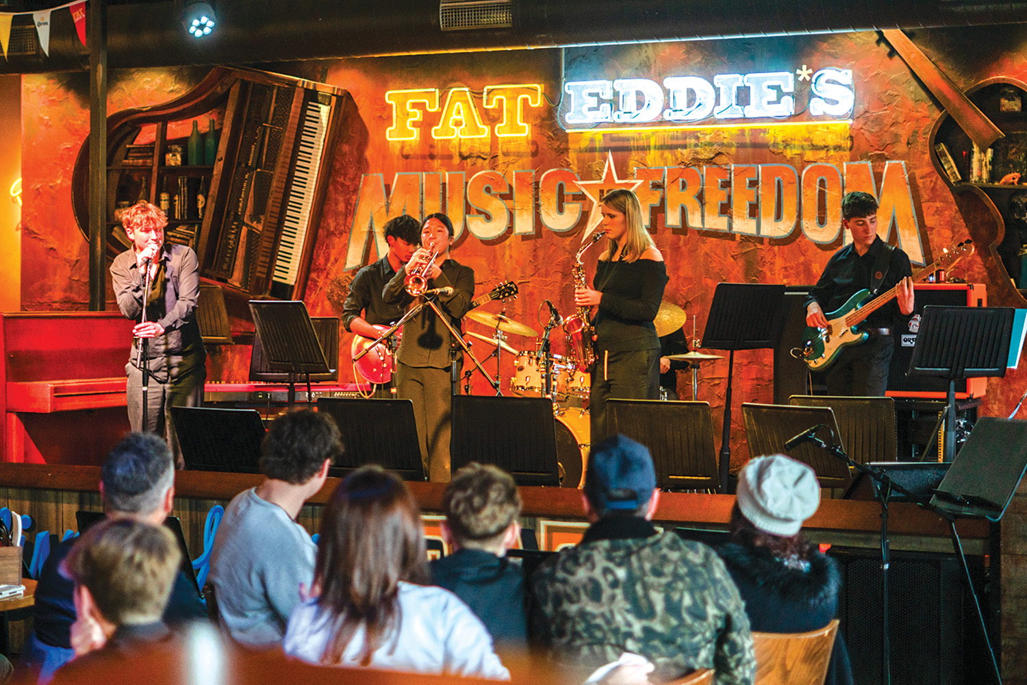 St Andrew's College students performing at Jazz Club at Fat Eddies.