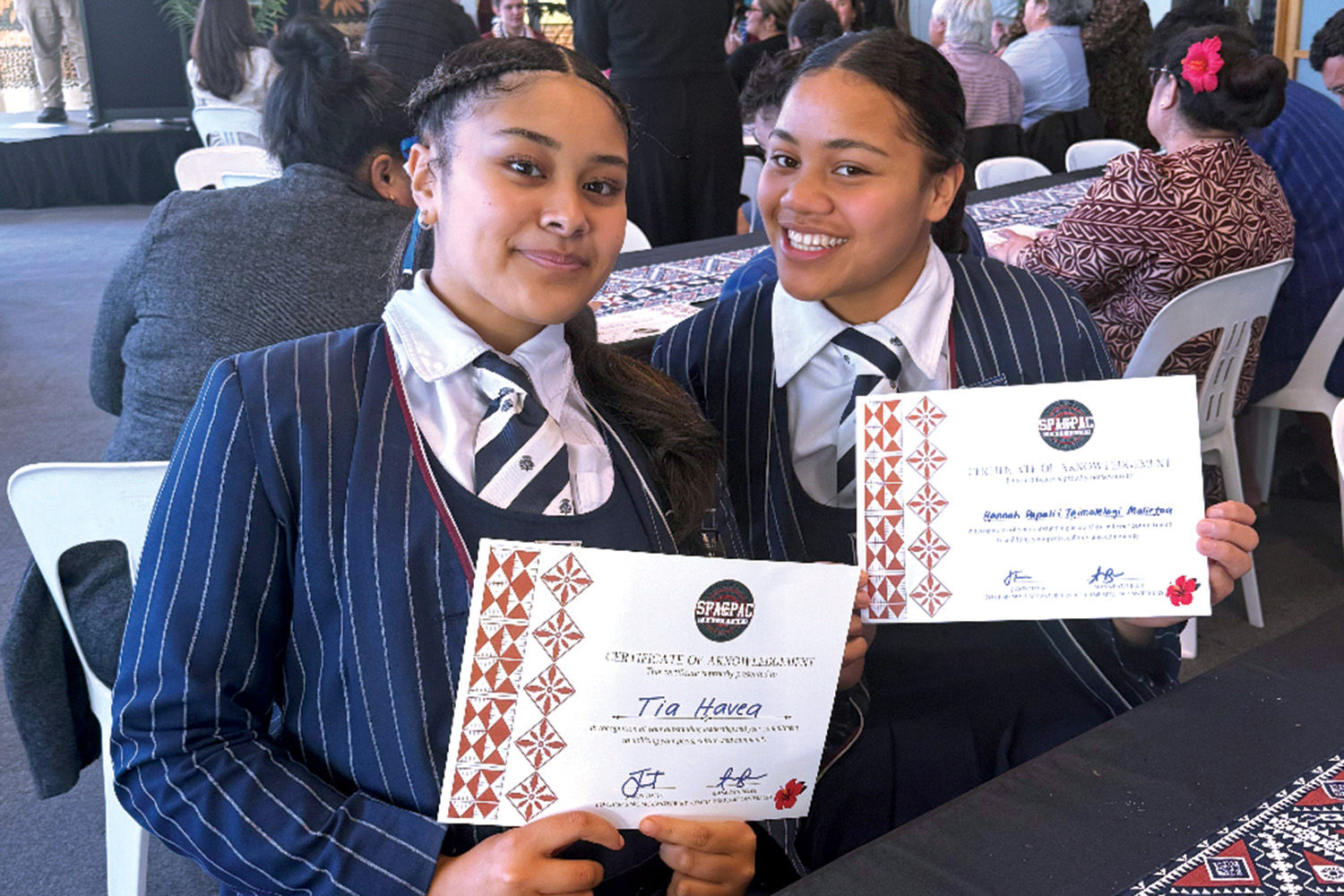 St Andrew&rsquo;s College students, Melenaite Havea and Hannah Papali&rsquo;i Taimalelagi Malietoa with their certificates at the SPACPAC Pacific Student Leadership and Supreme Awards.