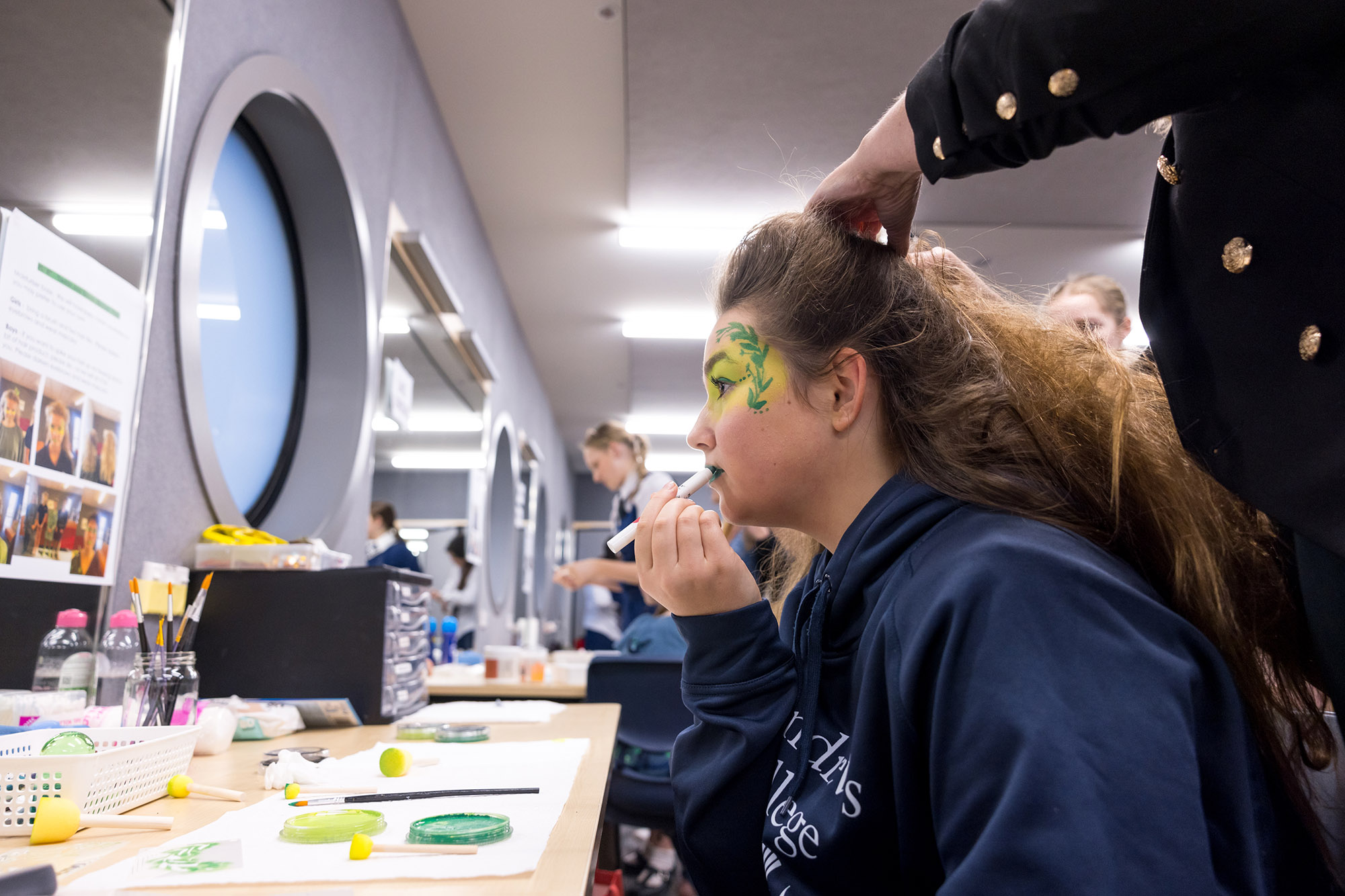 St Andrew's College getting ready for performance in the PTA Green Room - Ngā Toi Performing Arts Centre