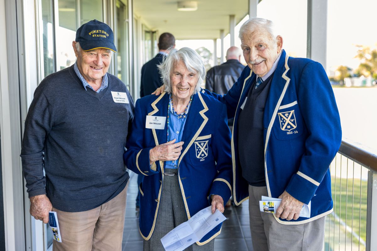 Stuart McLean (OC 1955), Jan McLean and Murray Early (OC 1955) enjoying the rugby.