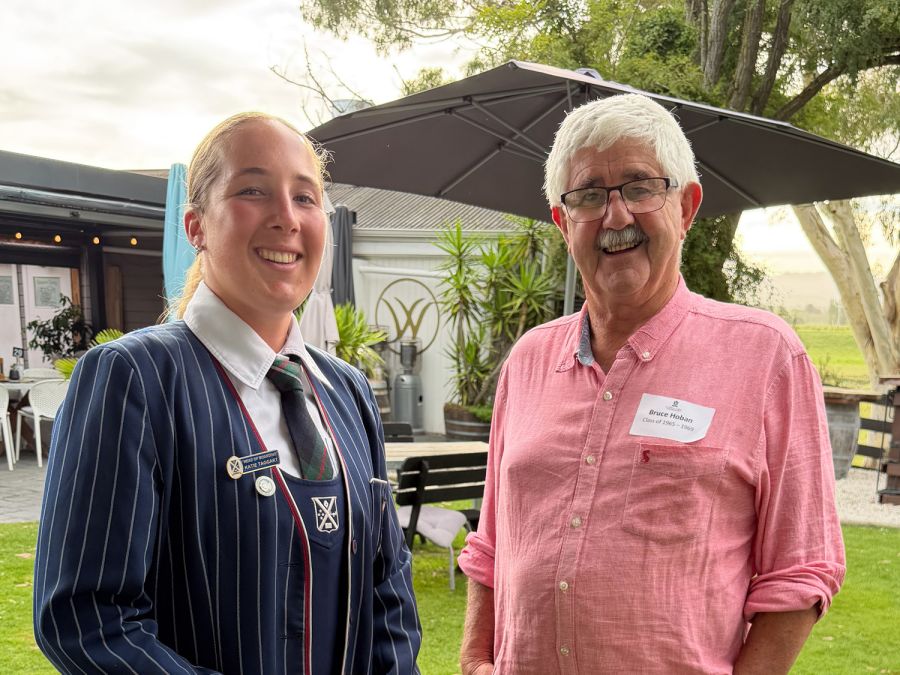 Head Boarder Katie Taggart and Bruce Hoban (OC 1969)