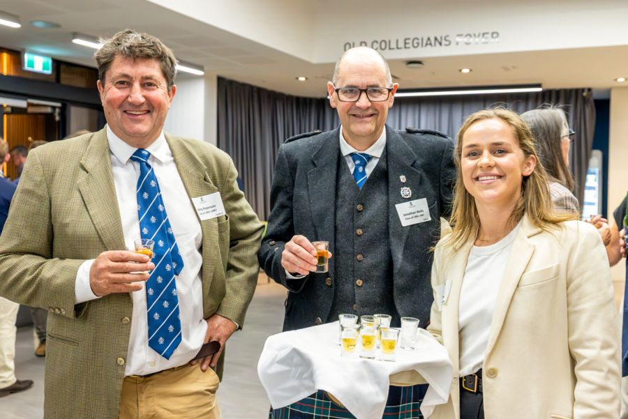 Barry Paterson (OC 1987), Jonathan Wells (OC 1987), OCA President Zoe Merrick (OC 2014)