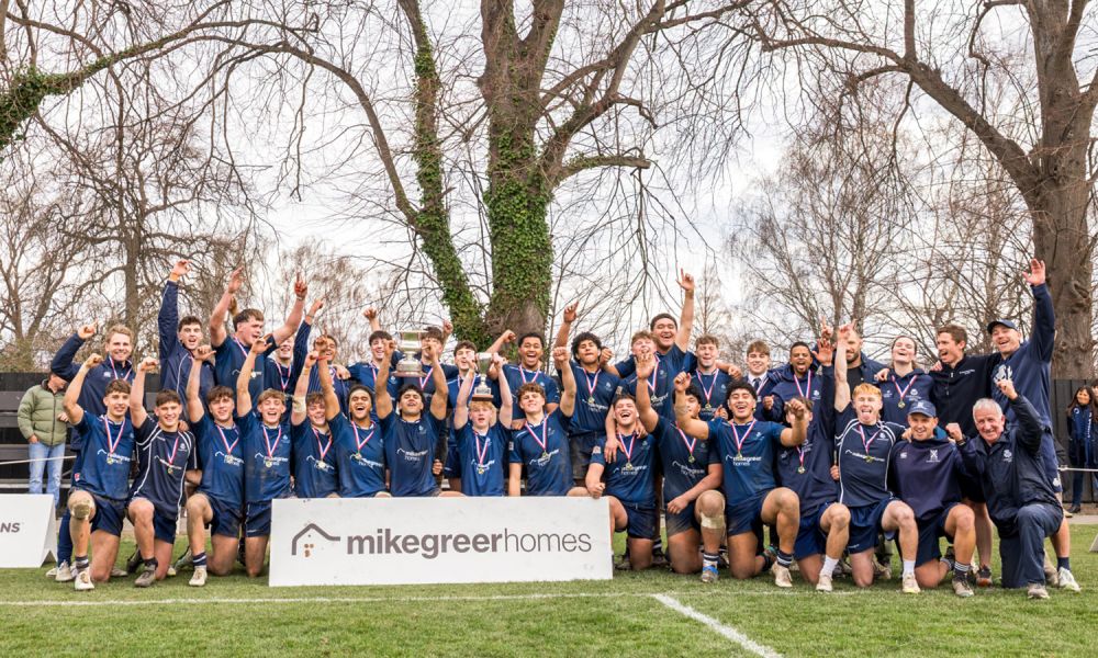St Andrew's College 1st XV celebarting their win