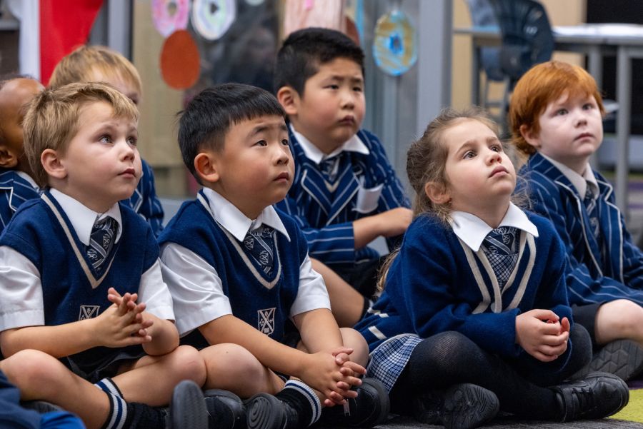 A group of St Andrew's College Preparatory School students paying attendion in class.