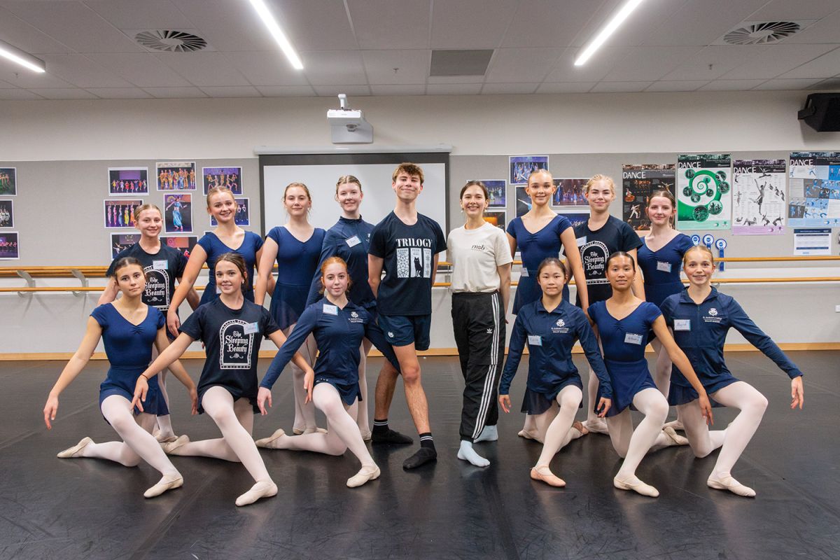 RNZB Dance Specialist, Alina Kulikova, with members of the St Andrew's College Ballet Academy.