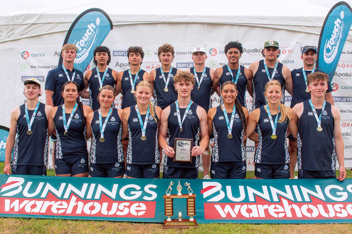 St Andrew's College Mixed touch team after winning the 2023 New Zealand Secondary Schools' National Touch Championships.