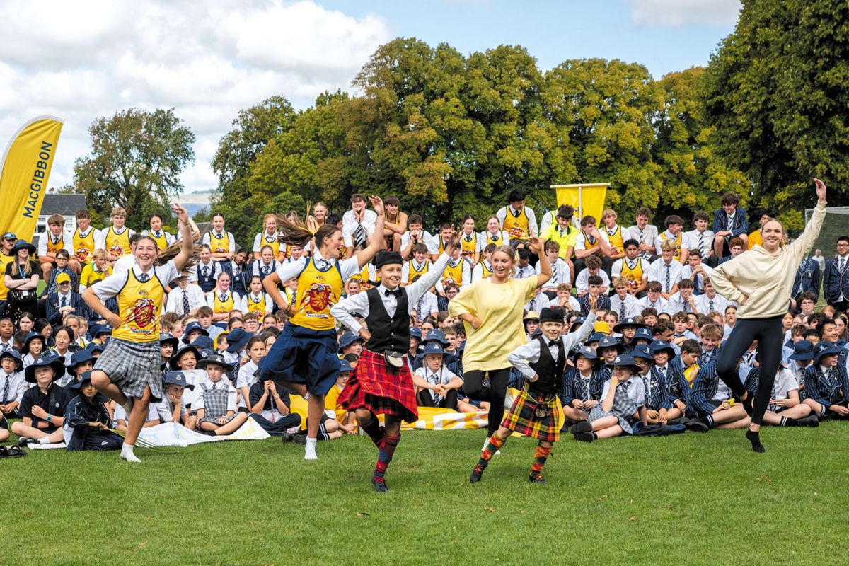St Andrew's College students highland dancing during the 2025 Highland Games.