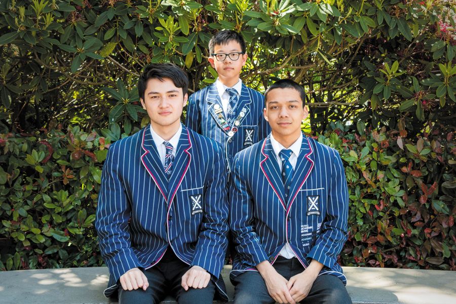 St Andrew's College students Bryan Cooper, Cong (Zilong) Chen and Aaron Moore.