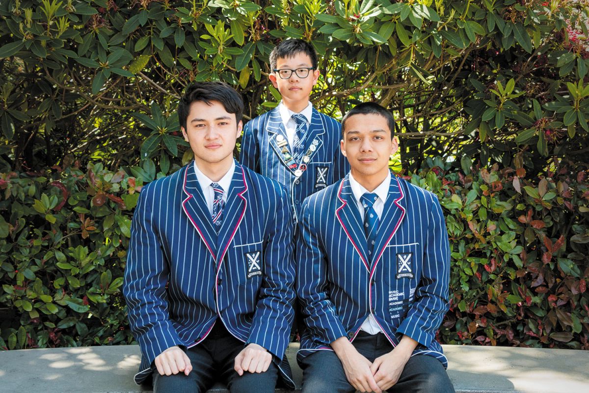 St Andrew's College students Bryan Cooper, Cong (Zilong) Chen and Aaron Moore.