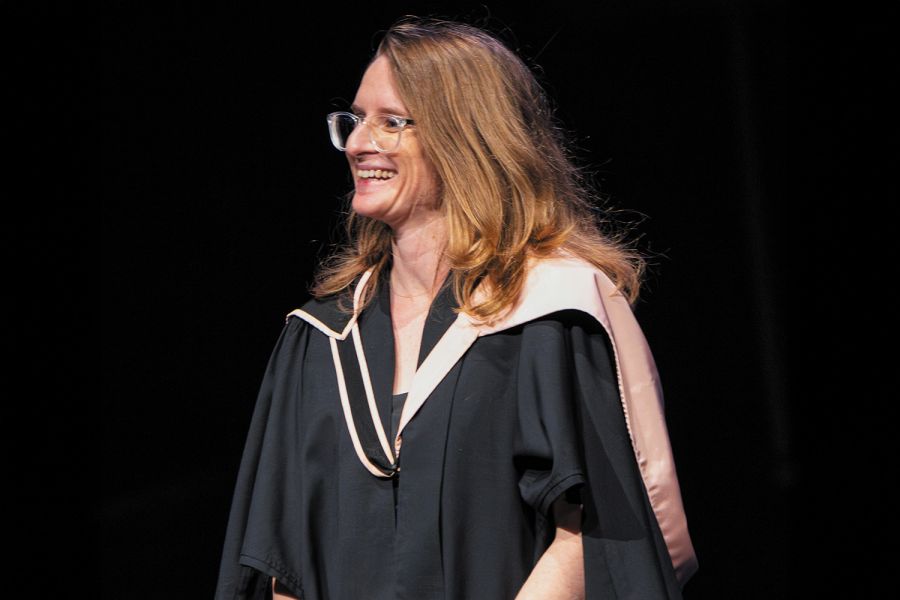 St Andrew's College Head of English, Rebecca Ball, receiving the Marily Scanlon Award at the 2024 Prizegiving.