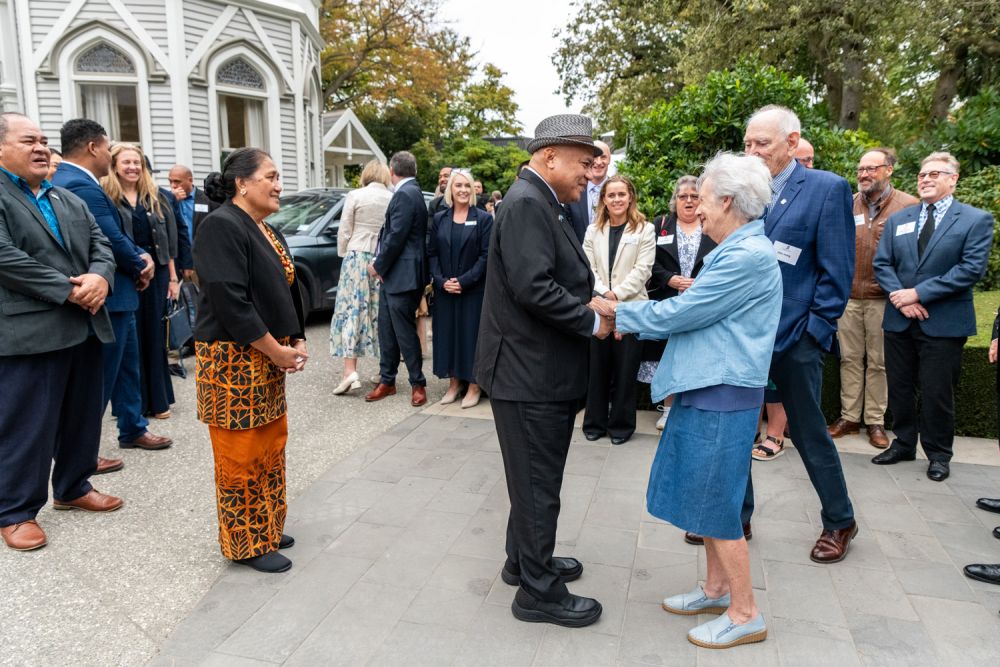 The Honourable Feleti Teo OBE (OC 1982), Prime Minister of Tuvalu, shaking hands at St Andrew's College.