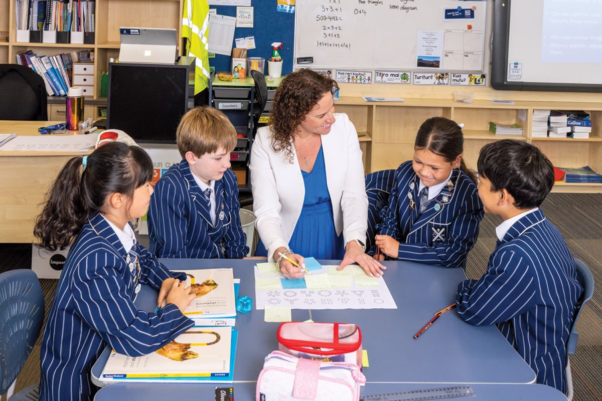 St Andrew's College Year 6 teacher, Bid Constanti, with students during an Oxford Maths lesson.