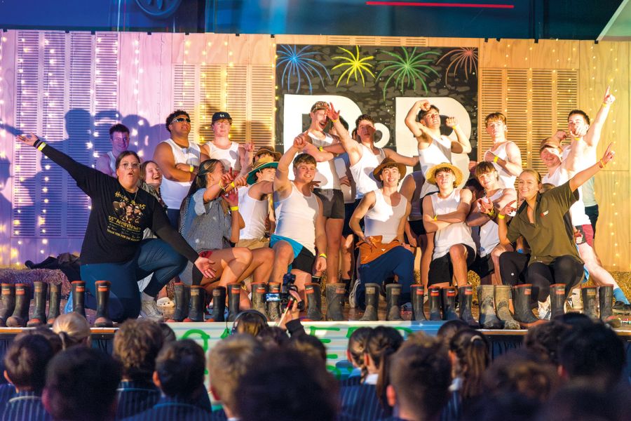 St Andrew's College students dancing at the 2024 Boarders' Assembly.