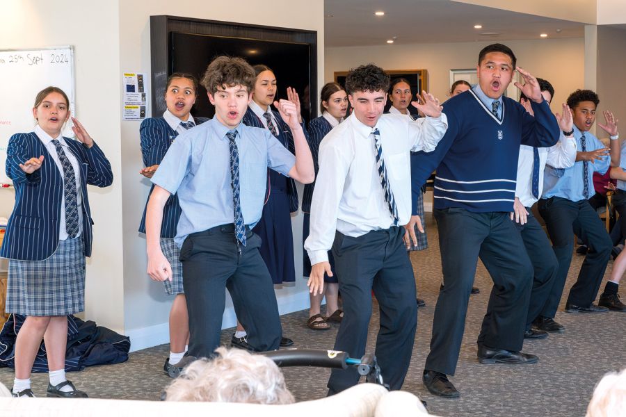 The St Andrew's College Secondary School kapa haka performing at The Village Palms Retirement Village.