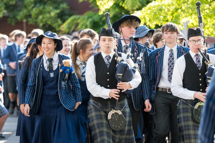 St Andrew's College student leavers walking to Centennial Chapel before Leavers' Assembly.