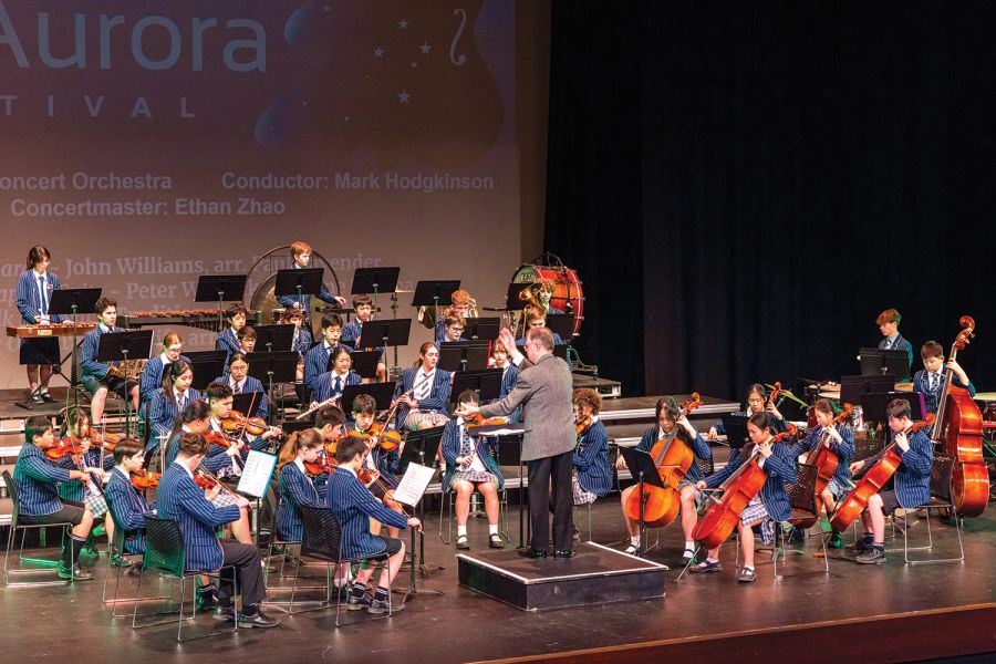The St Andrew's College Concert Orchestra, conducted by Mark Hodgkinson, performing at the Aurora Festival