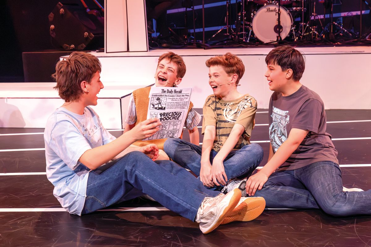 Four St Andrew's College students performing at 'Diary of a Wimpy Kid - The Musical', the 2025 Middle School Production.