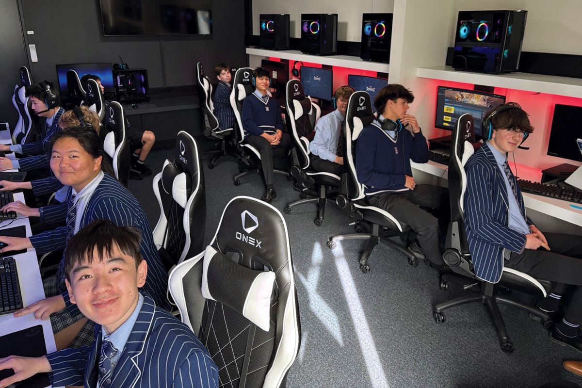 Students at the opening of the Esports Centre at St Andrew’s College.