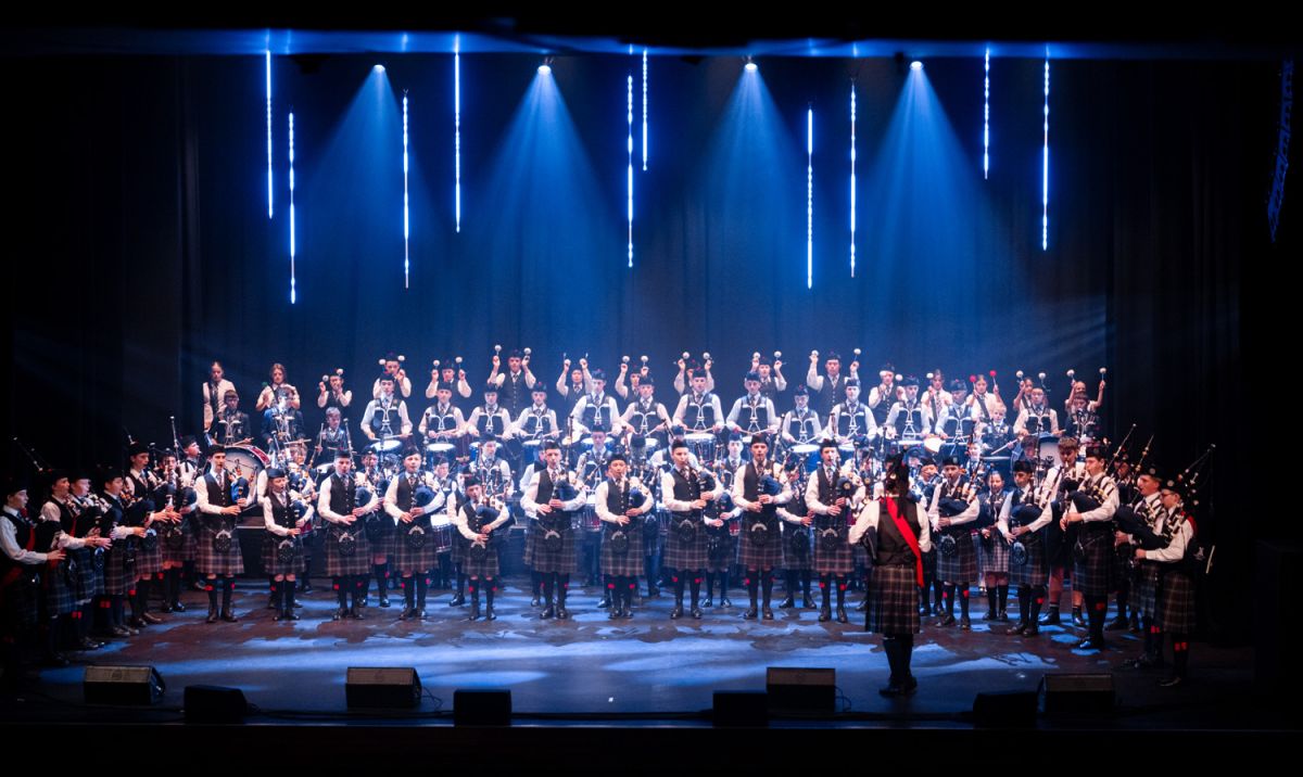 St Andrew's College Pipe Band performing at StAC Attack 2025.