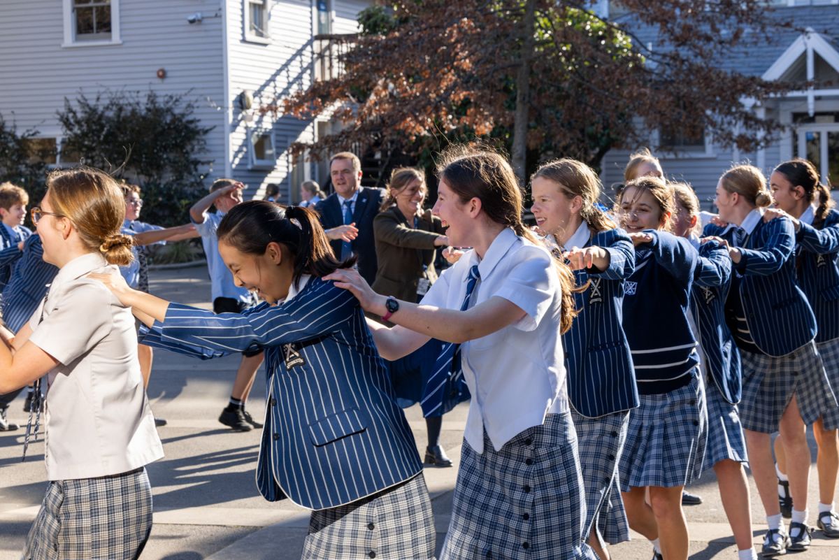 St Andrew's College students dancing at the Quad during Well-being week.