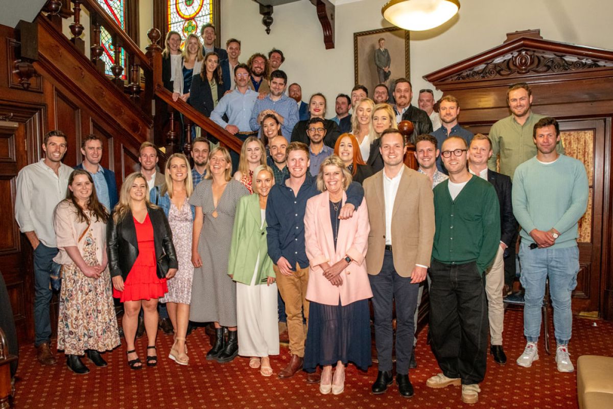 Old Collegians at reunion with Rector, Christine Leighton in Strowan House