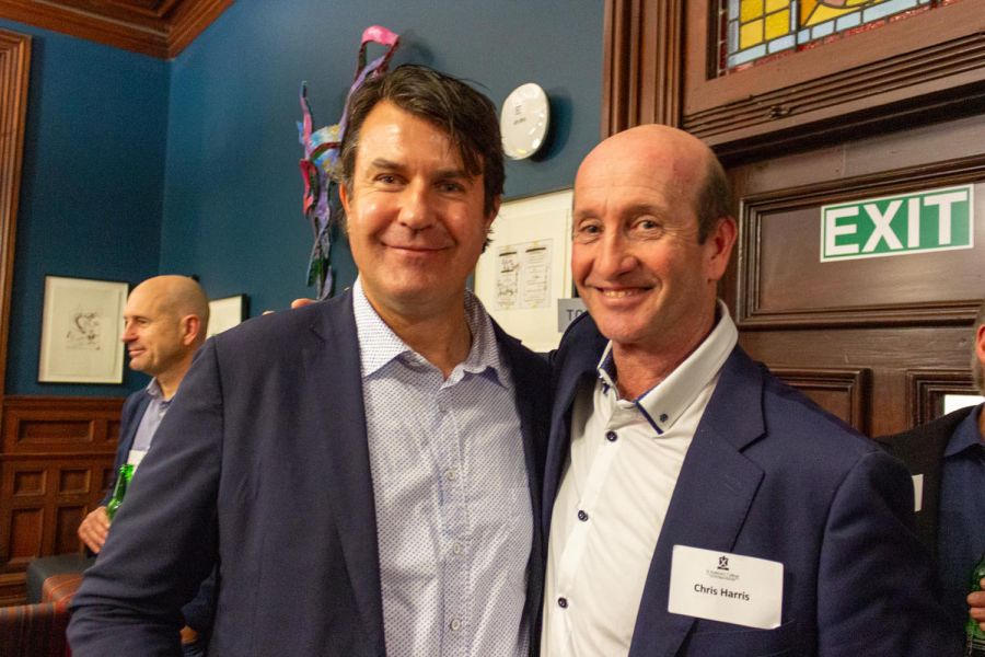 Two Old Collegians inside the Strowan House staff room for 40 Years On Reunion