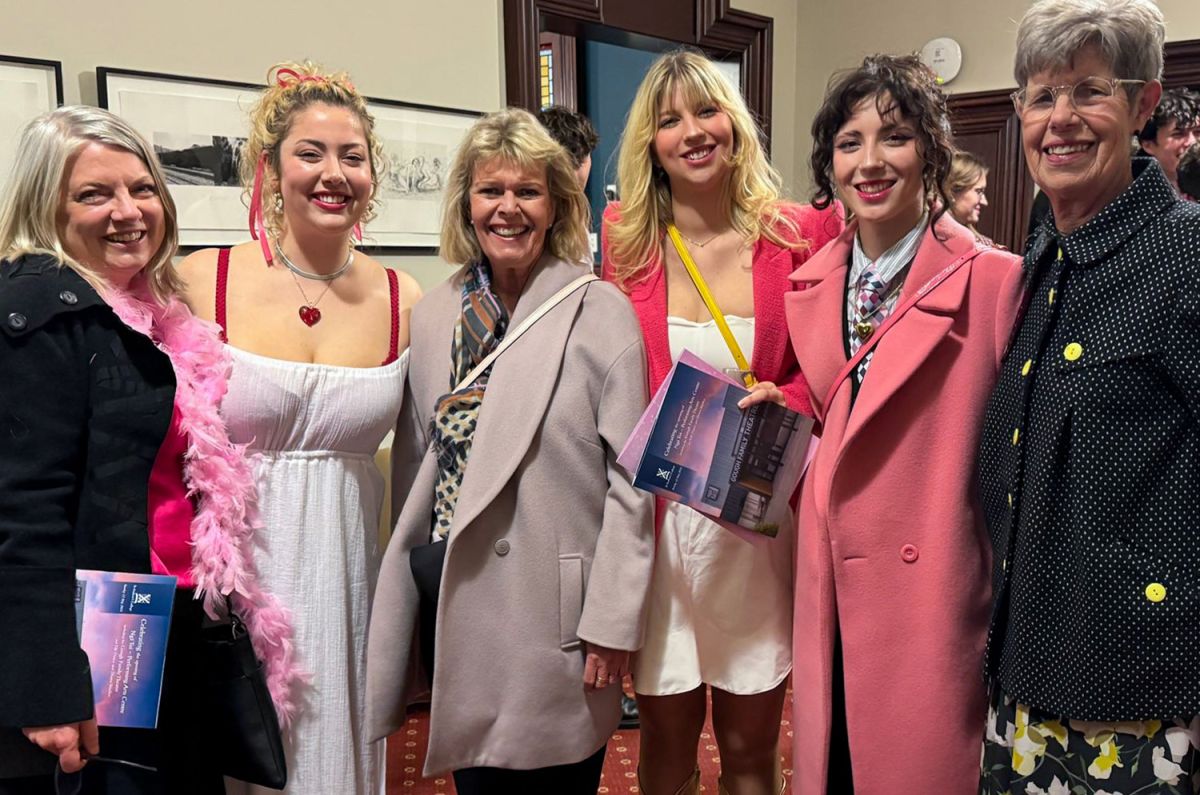 Rector, Christine Leighton with Old Collegian thespians