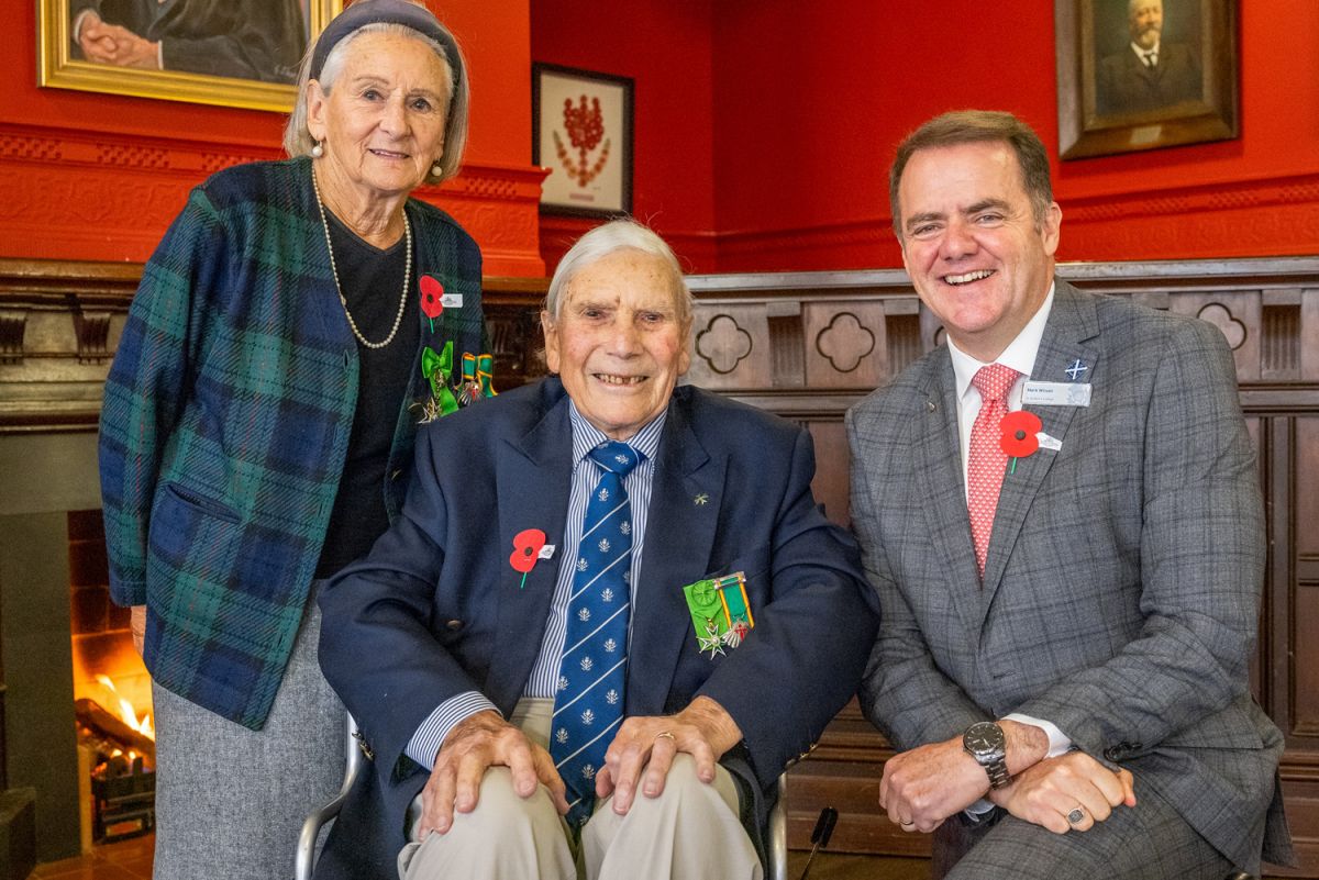 Patsy and Keith Wardell (OC 1949), with Rector Mark Wilson