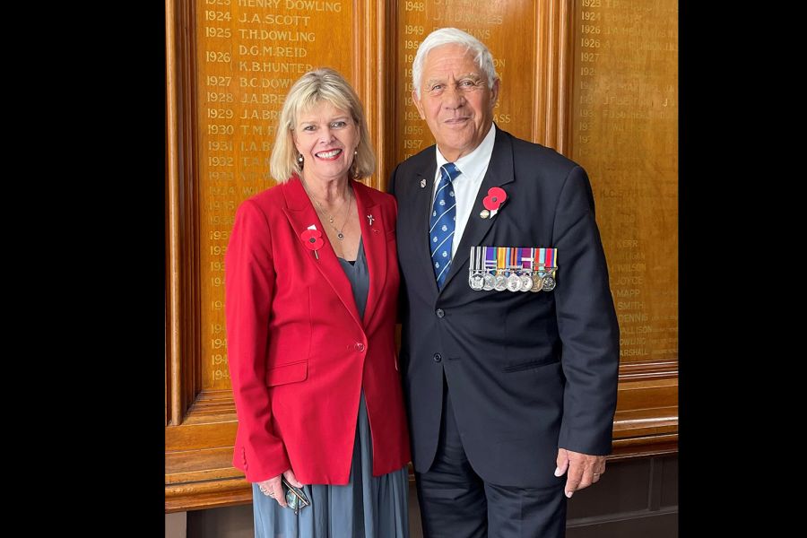 Rector Christine Leighton with Old Collegian on ANZAC Day